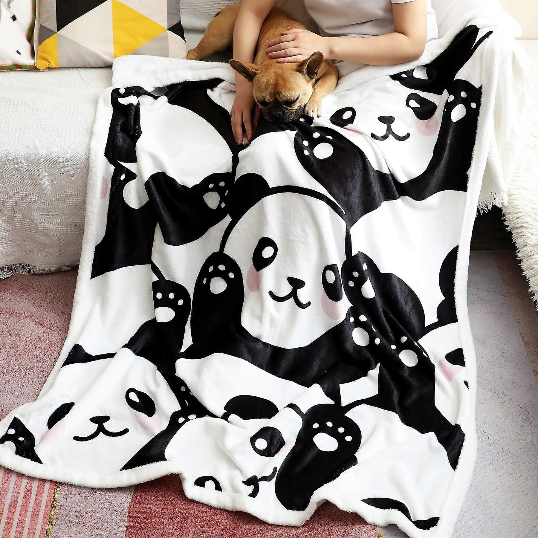 Sherpa Fleece Throw Blanket with Cartoon Panda Design, Soft Lightweight for Bed Sofa Travel, 50' x 60'