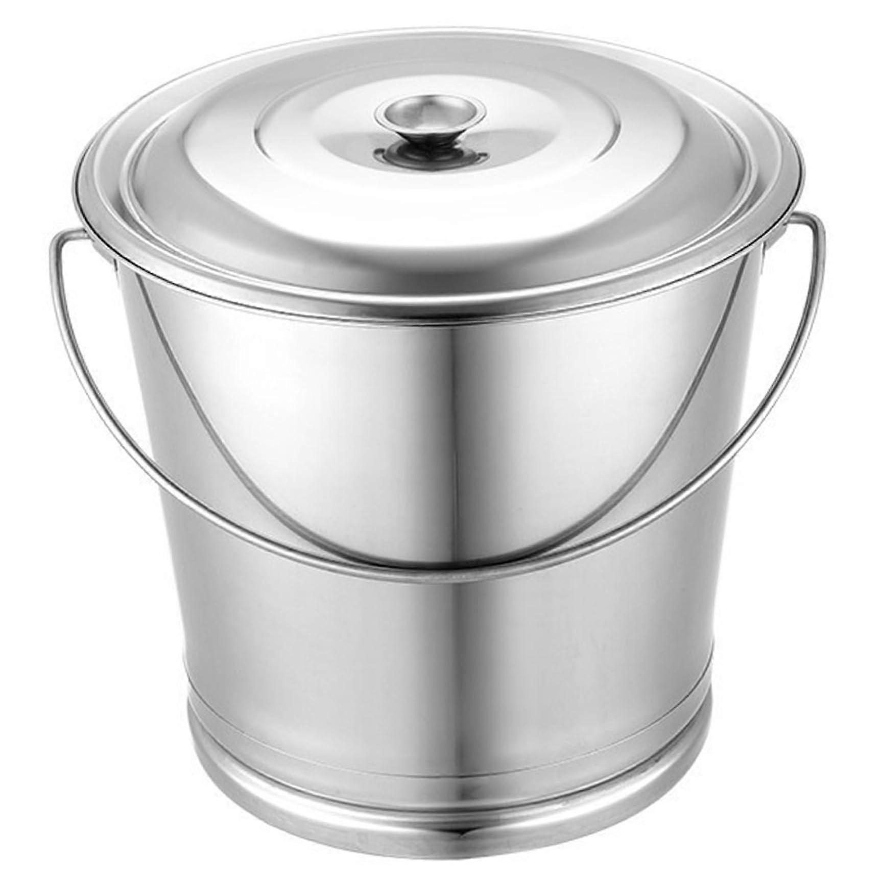 Stainless Steel Bucket With Lid 8L, Large Capacity Compost Bin, Portable Metal Bucket With Handle, Durable Food Storage Container