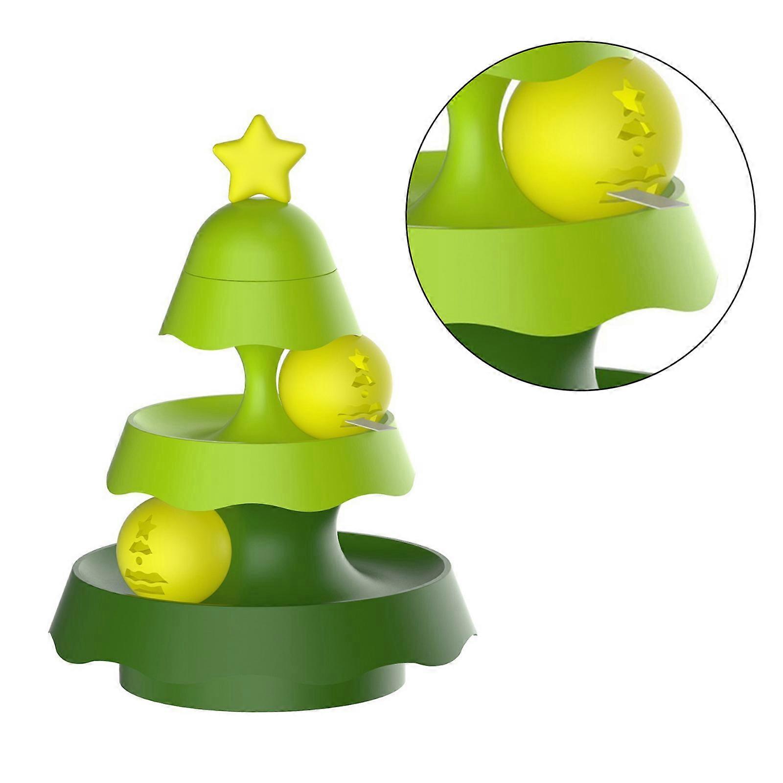 Indoor Turnable Toy for Cats Chaseing Toy Christmas Tree Shape Track with Ball Toy Interactive Intelligences Training  Green