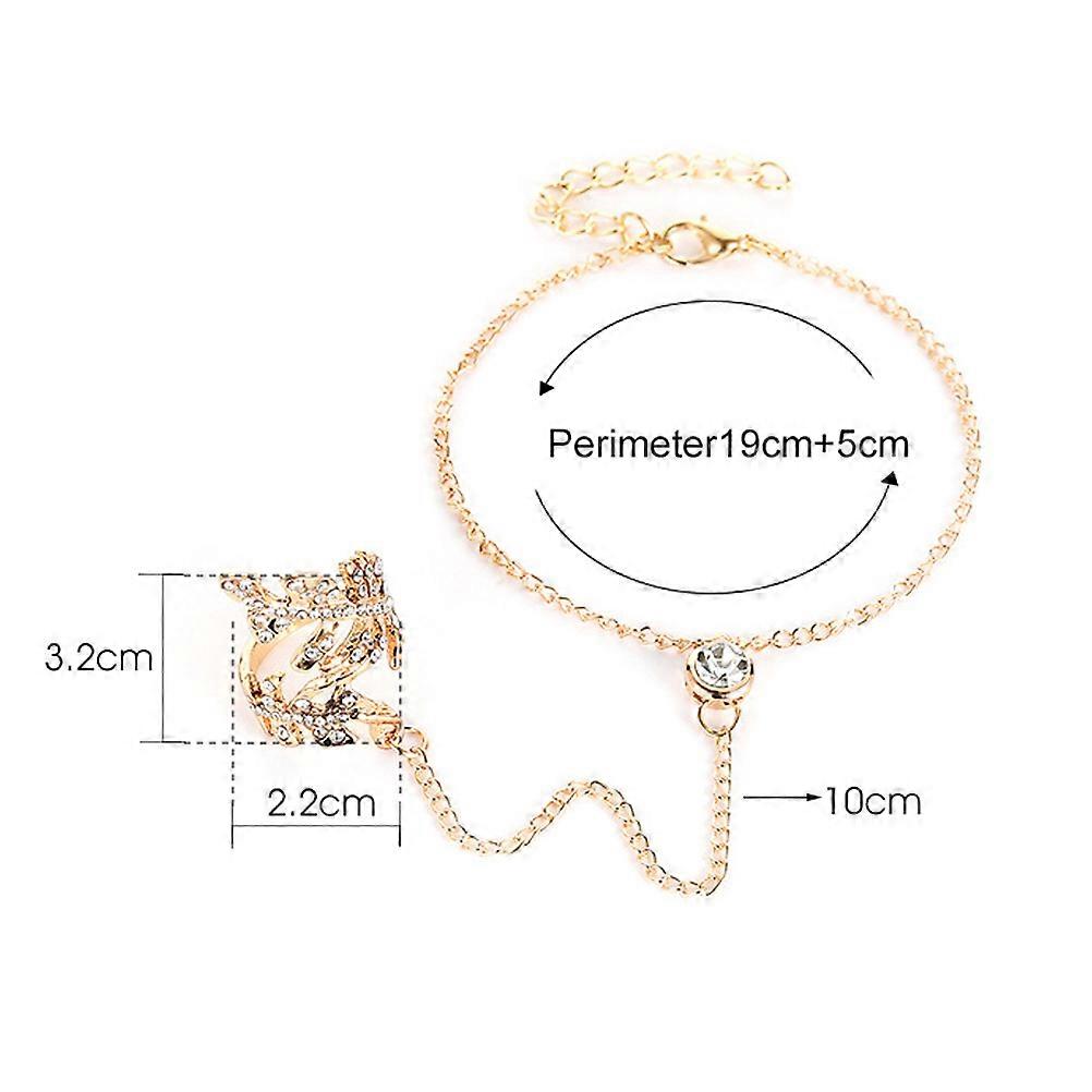 Tree Leaf Ring Bracelet for Hand Decor Decorative Finger Ring Chain Golden