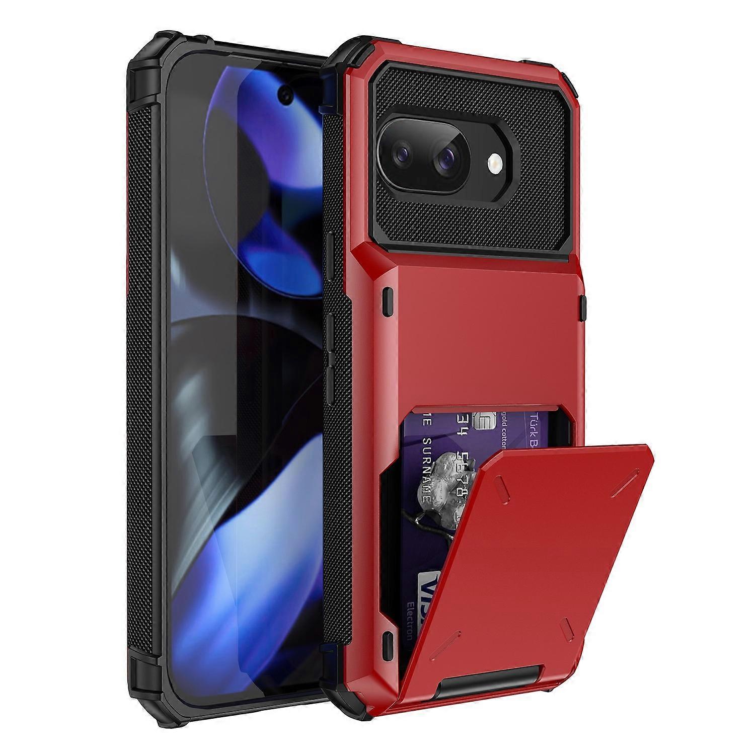 HW For Google Pixel 9a Case PC + TPU Dual Layer Back Phone Cover with Card Holder - Red