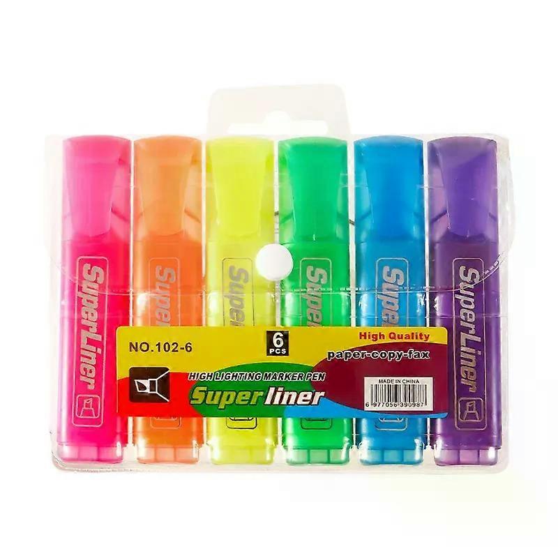 6pcs/Set Blique Highlighters Explosive Marker Colorful Underline Marker High Capacity Highlighter Office School Supplies