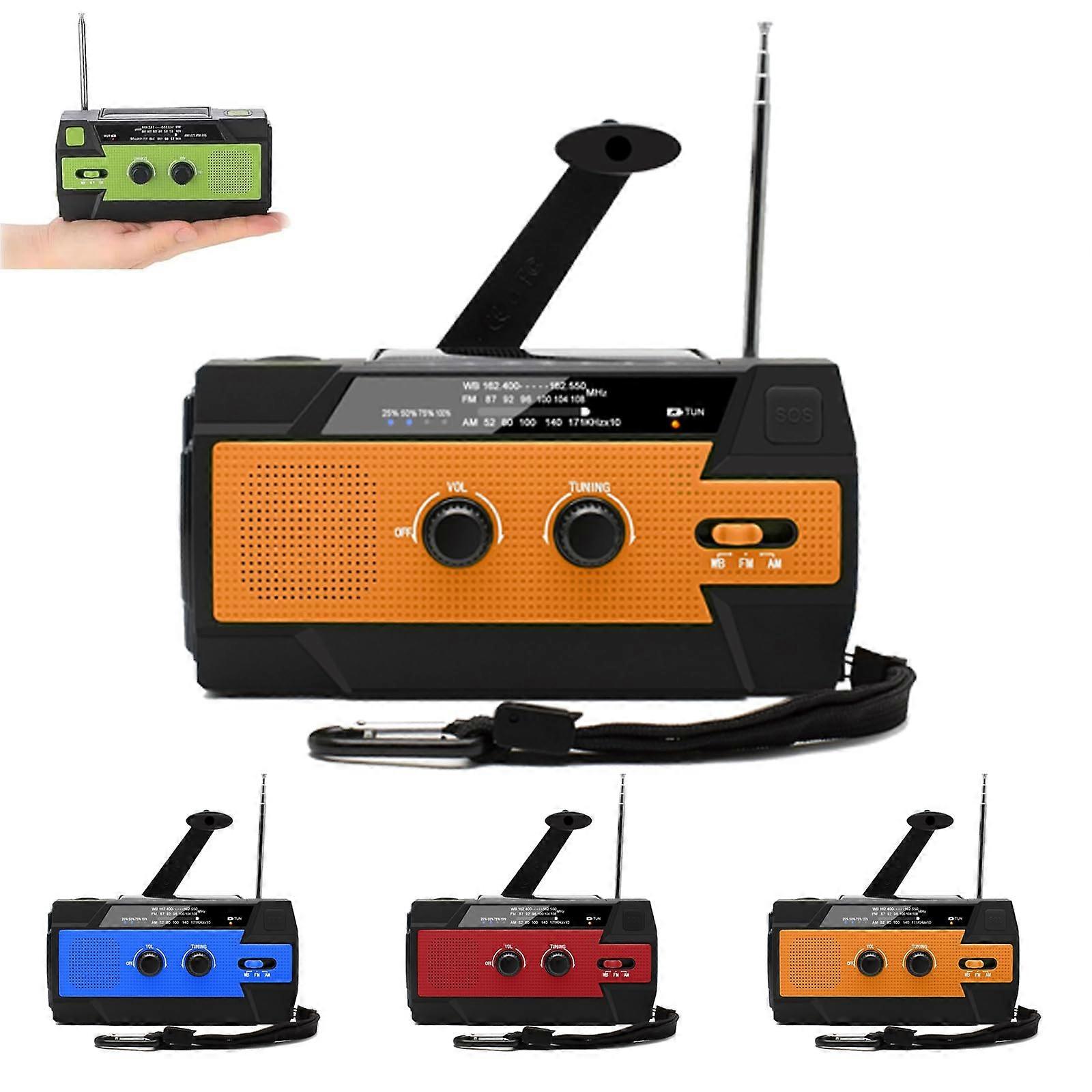 Emergency Weather Radio with NOAA Alerts Solar Crank AM FM SW 4000mAh Dual LED Light Orange