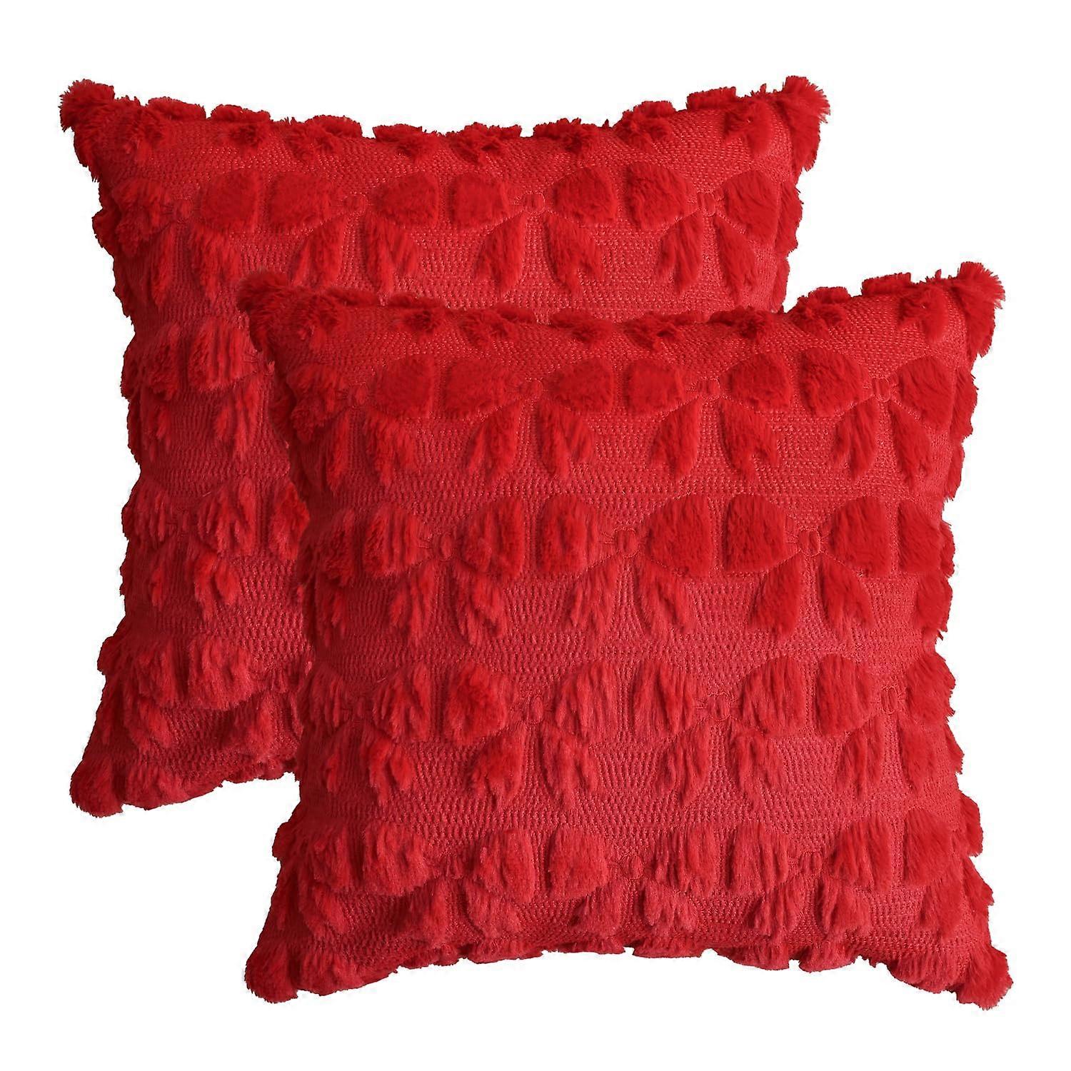 18x18 Red Throw Pillow Covers Set of 2 Soft Plush Faux Fur Decorative Cushion Covers for Sofa Bed