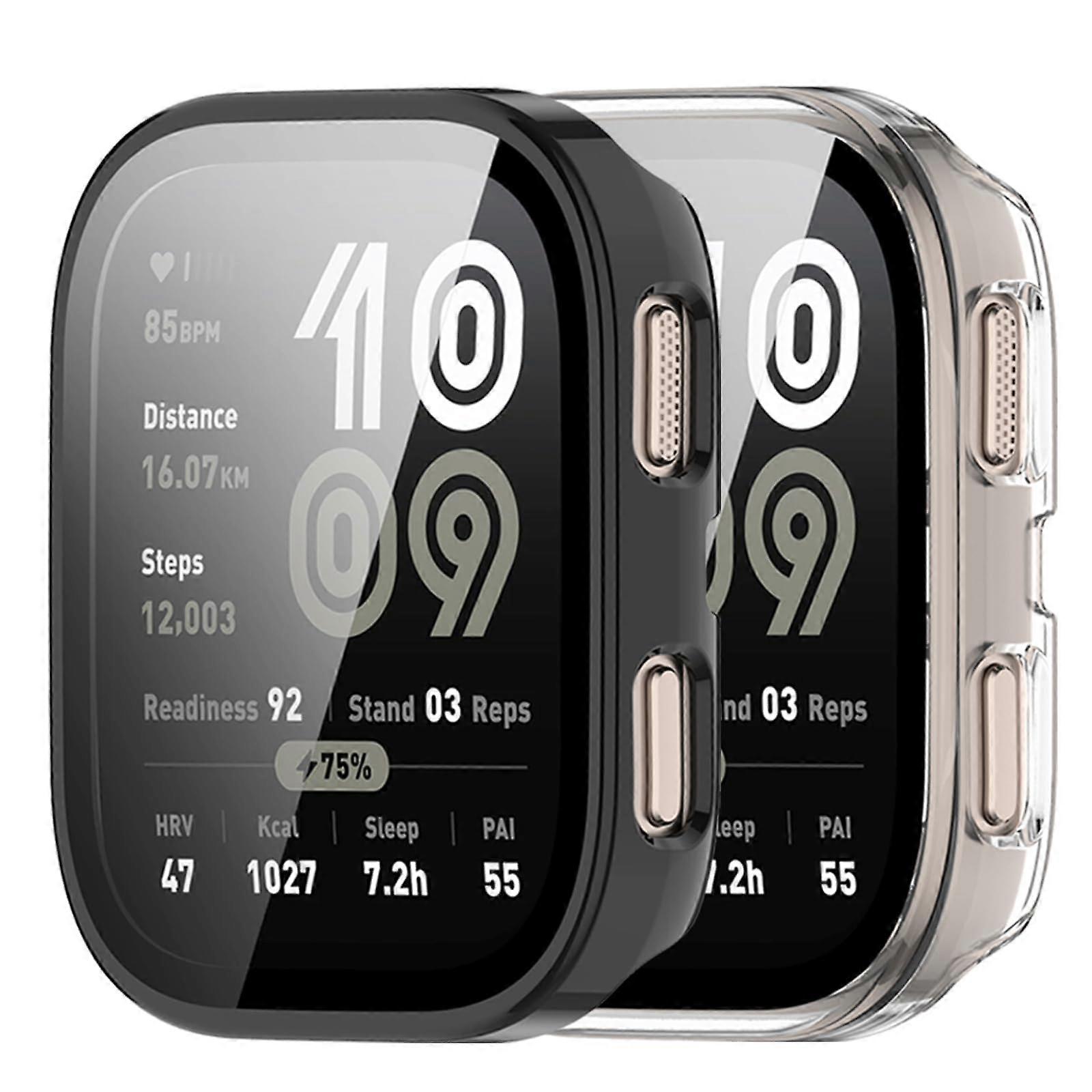 Screen Protector Case with Tempered Glass, Shockproof Full Edge Cover Black and Clear for Amazfit Bip 6