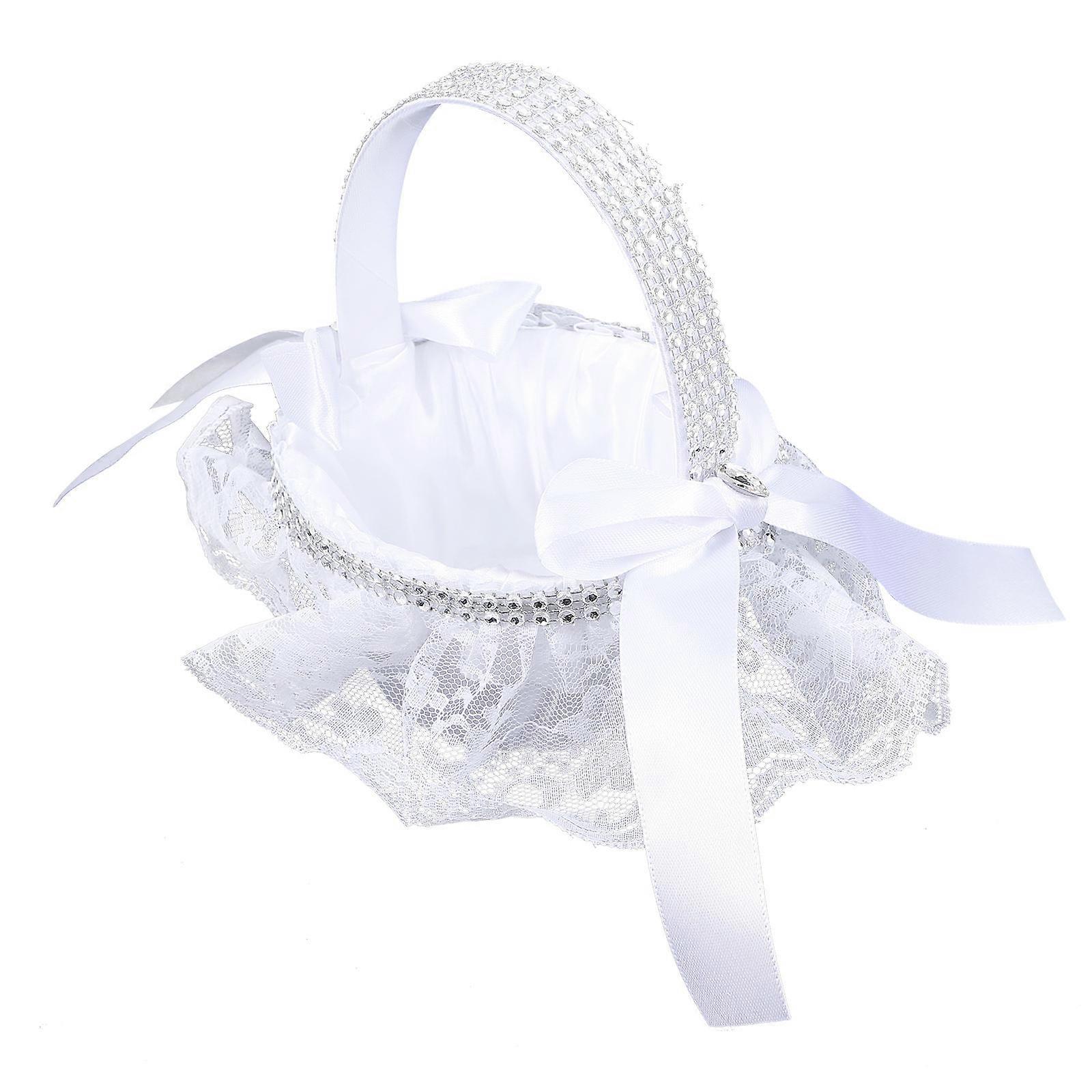 Rustic Flower Basket Wedding Supply Elegant Bridal Accessory White Cloth Plastic Material 1Set