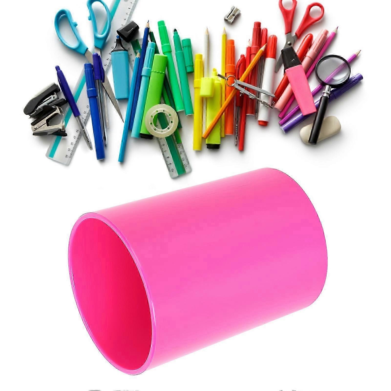 Pen Holder Round Shape Sponge Bottom Cushion Plastic Pencil Socket for Office SuppliesRed