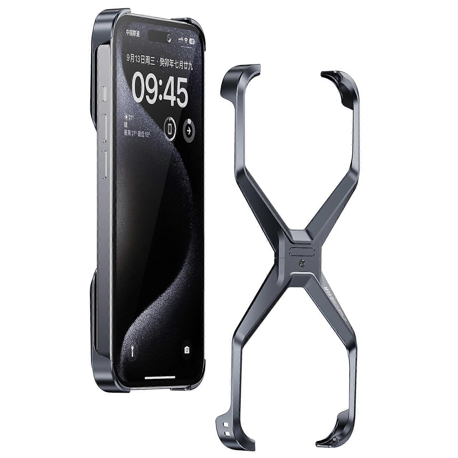 For iPhone 15 Pro Frameless Case X-Shape Minimalist Aluminium Alloy Slim Bumper Cover