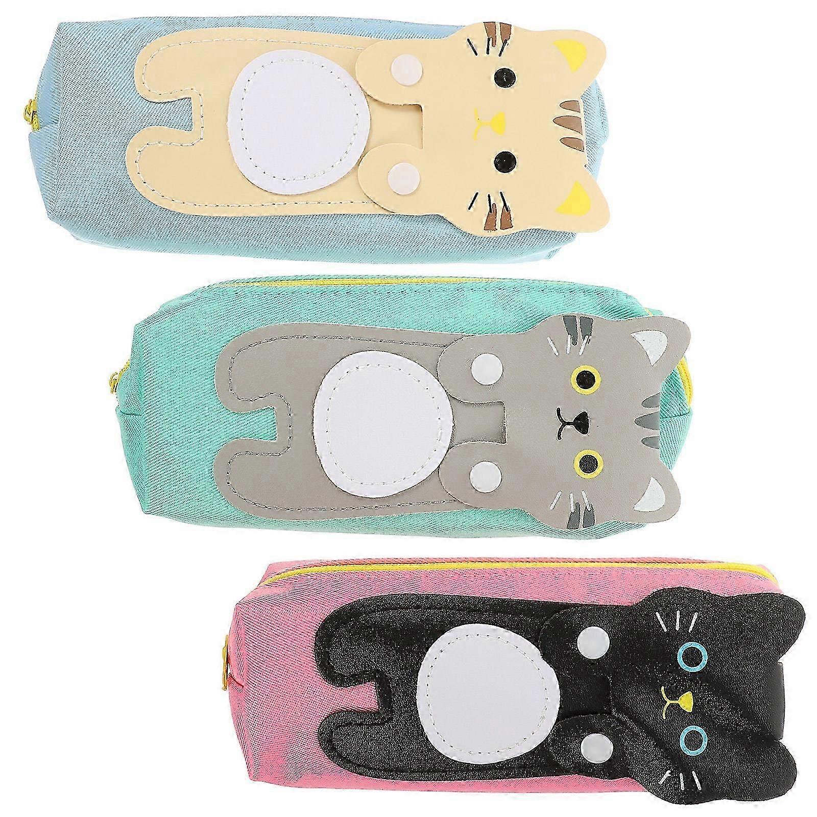 Cat Pencil Case Large Capacity for Storage Use 9Pcs Assorted Color Canvas