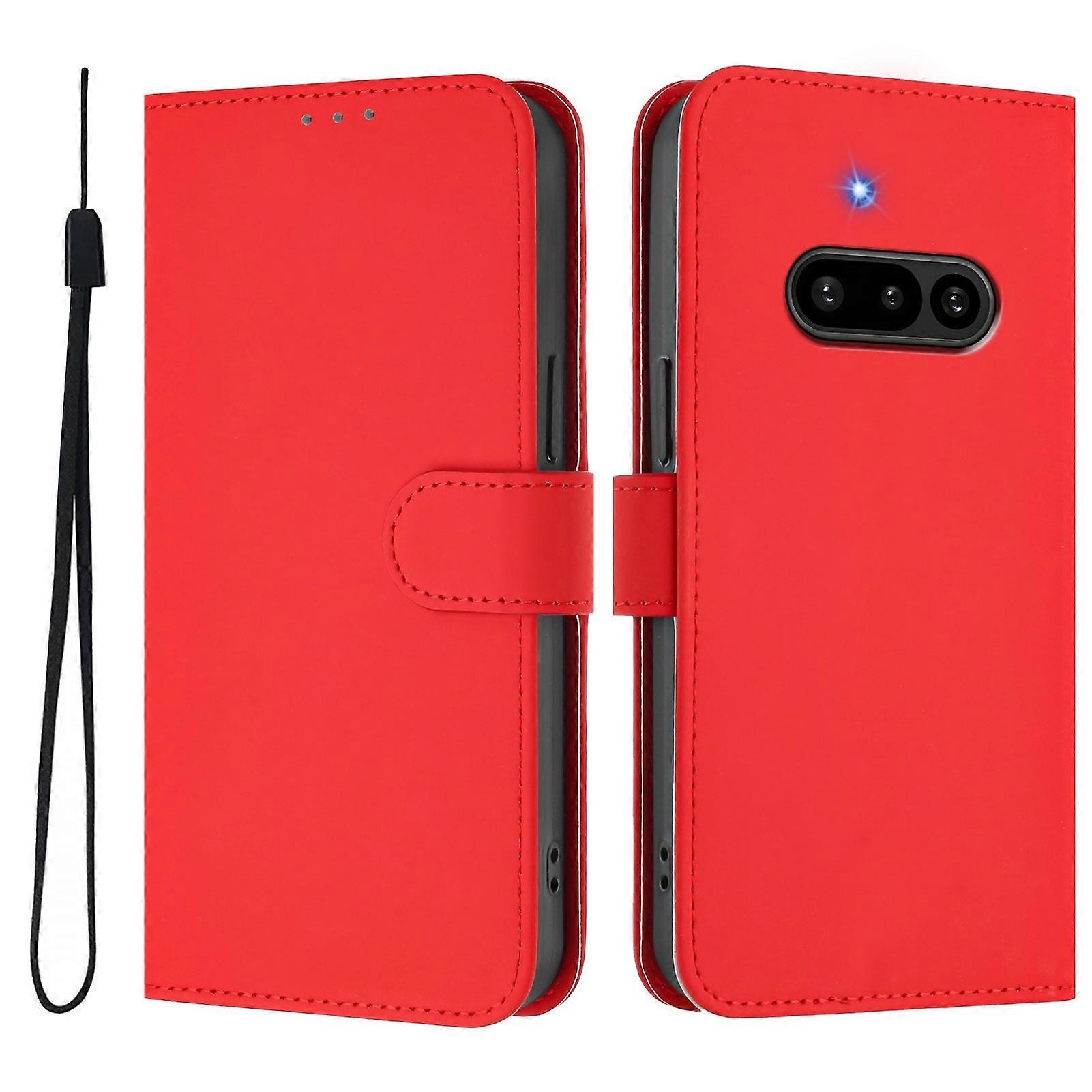 For Nothing Phone (3a) Case Solid Color Wallet Leather Phone Cover with Strap