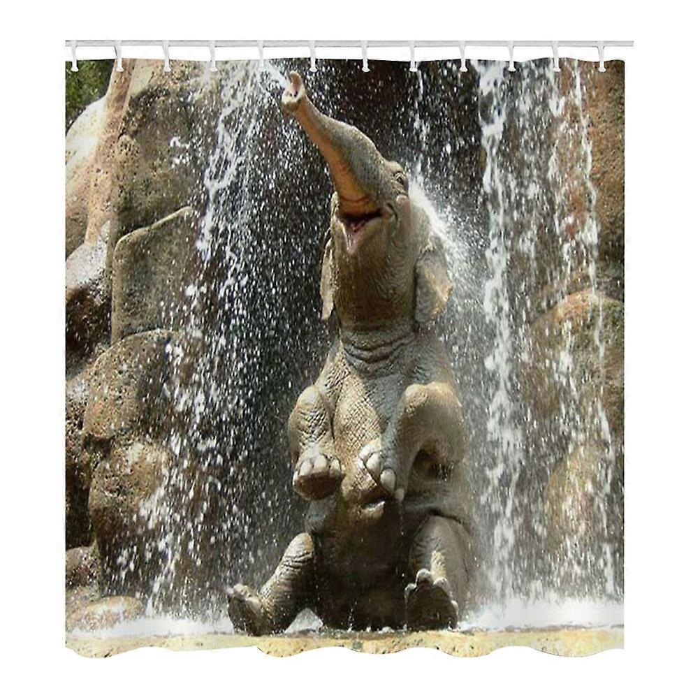 Shower Curtain Waterproof Creative Elephant Pattern Home Bath Curtain 3Pcs