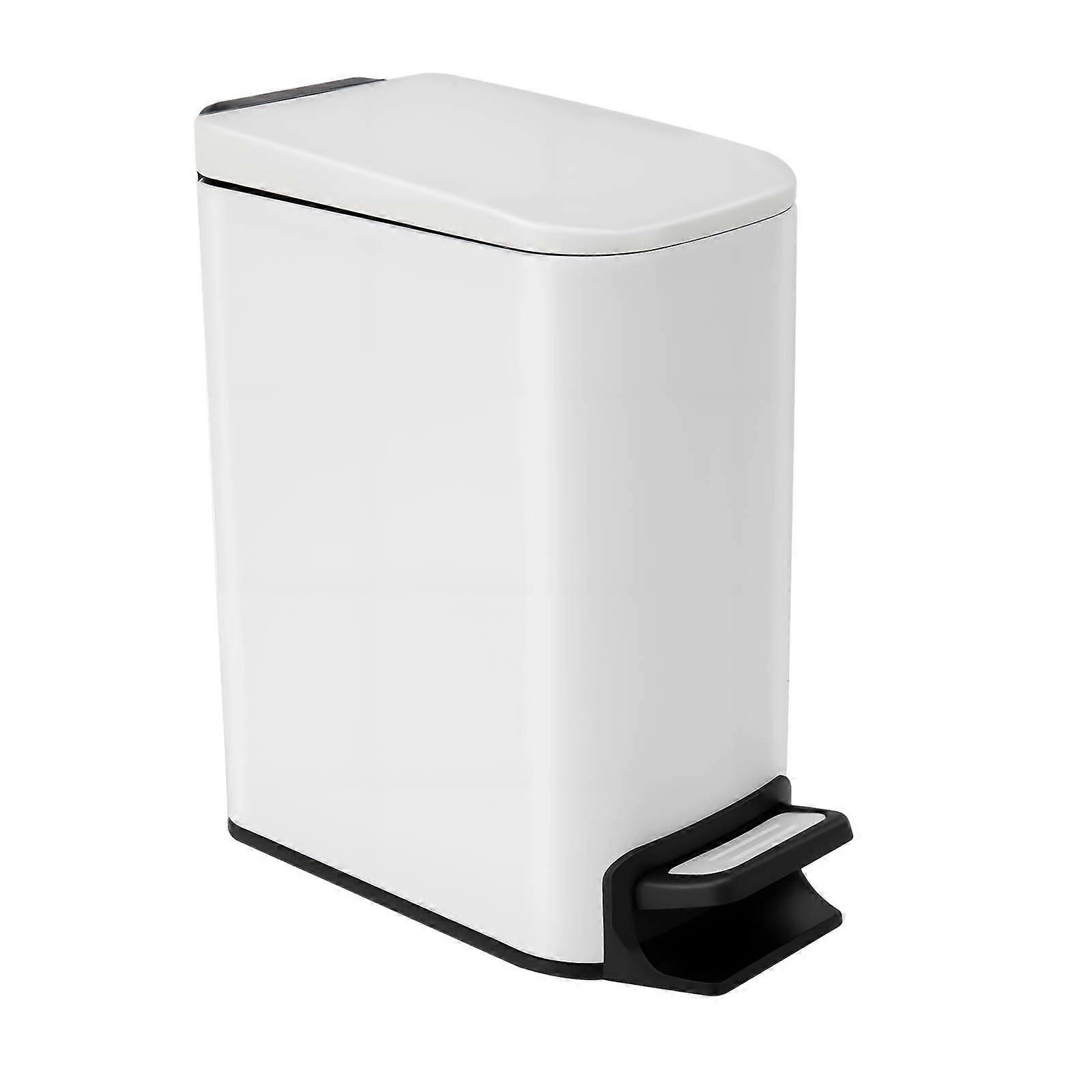 White Slim Bathroom Trash Can with OdorLocking SoftClose Pedal, 6L Small Garbage Bin for Small Spaces