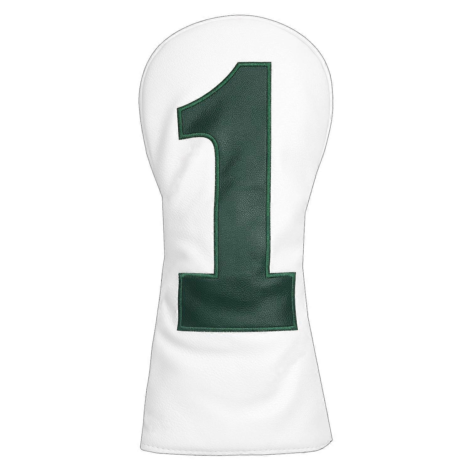 White PU Leather Golf Driver Headcover with Number Design, Waterproof and ScratchResistant
