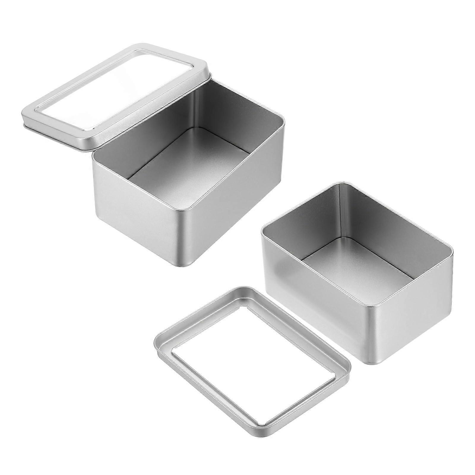 2 Pcs Metal Tin Storage Box with Lid, Small Rectangular Silver Tinplate Container for Crafts and Gifts