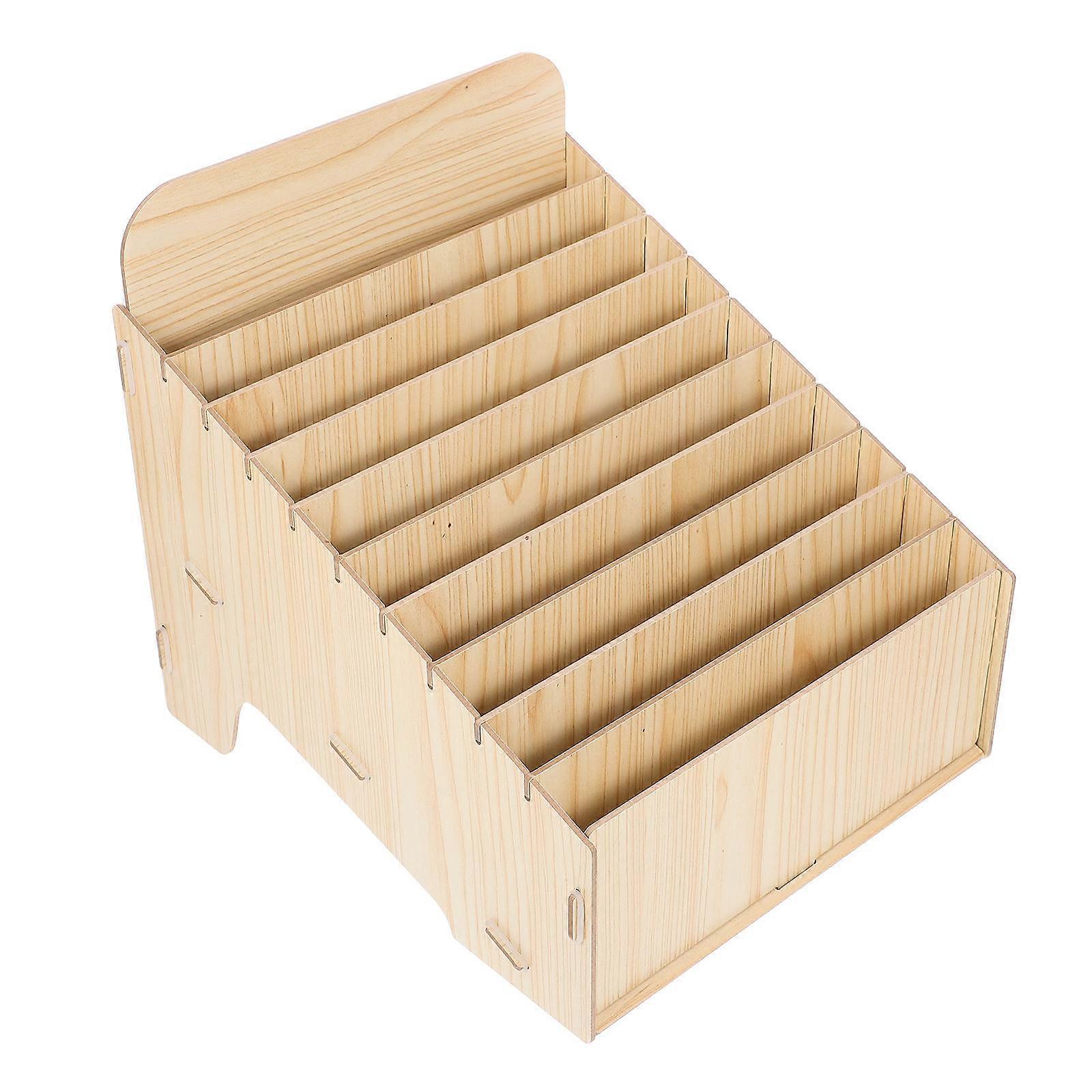 Beige Wooden Mail Organizer Box for Sorting Invoices with Multiple Compartments