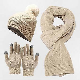 Women's 3-Piece Winter Set: Knit Hat, Scarf, and Touchscreen Gloves for Cold Weather Comfort