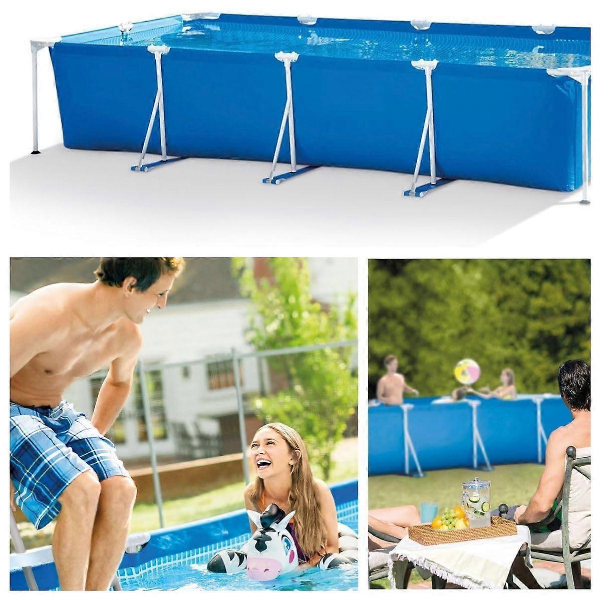 14.75ft Rectangular Above Ground Swimming Pool with Flow Control Valve, Large Swim Area, Blue