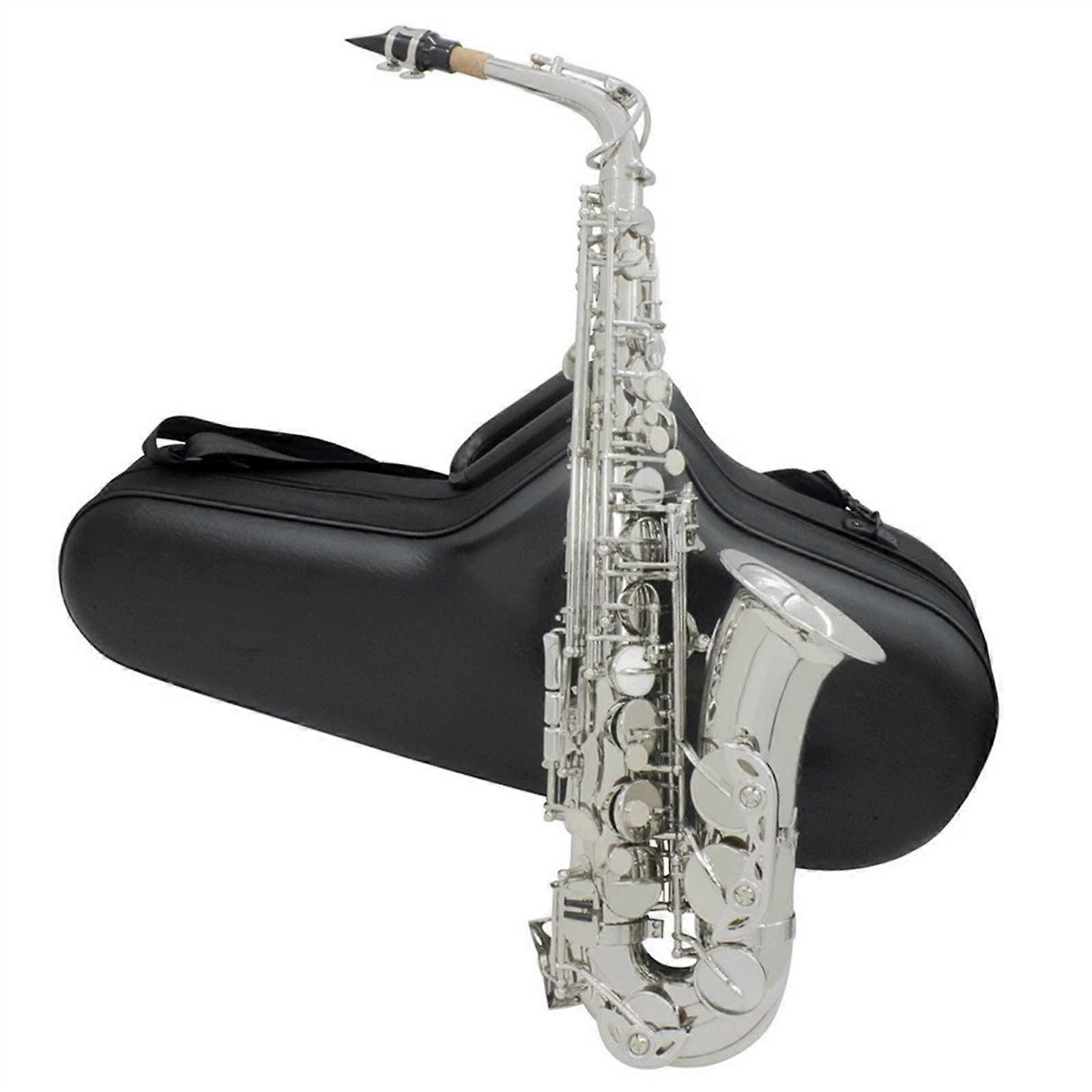 Alto Saxophone E Flat Silver with Leather Case for Students BeginnerFriendly Keys