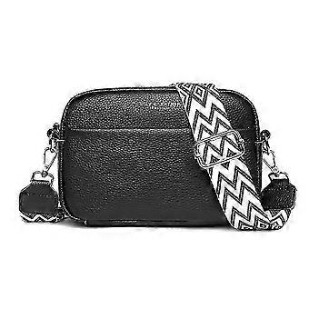 Women's Leather Wide Strap Handbag Shoulder Bag Modern bags with wide shoulder strap, black, handbags