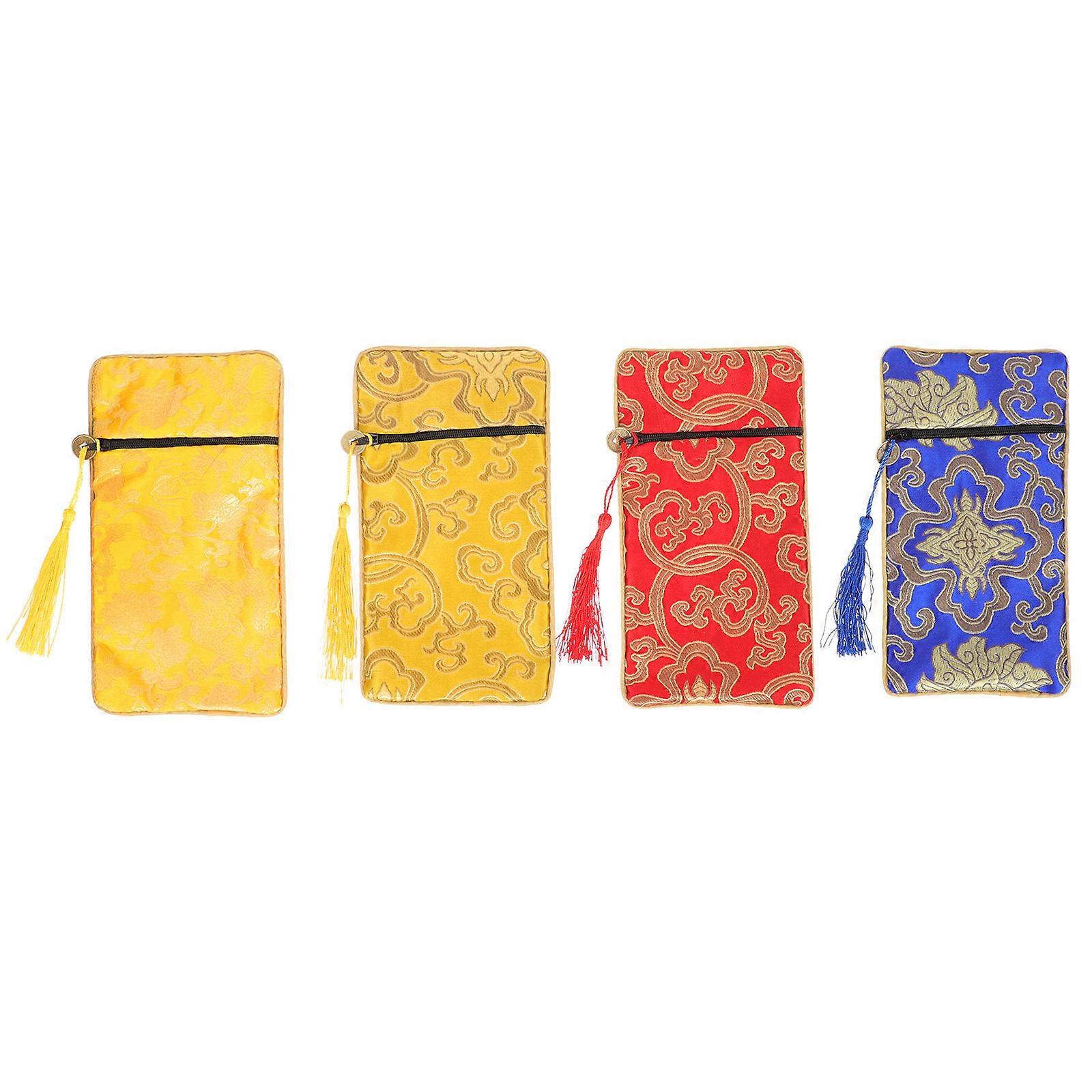 Brocade Buddhist Bag Scriptures Pouches for Storage 4Pcs Ethnic Pattern