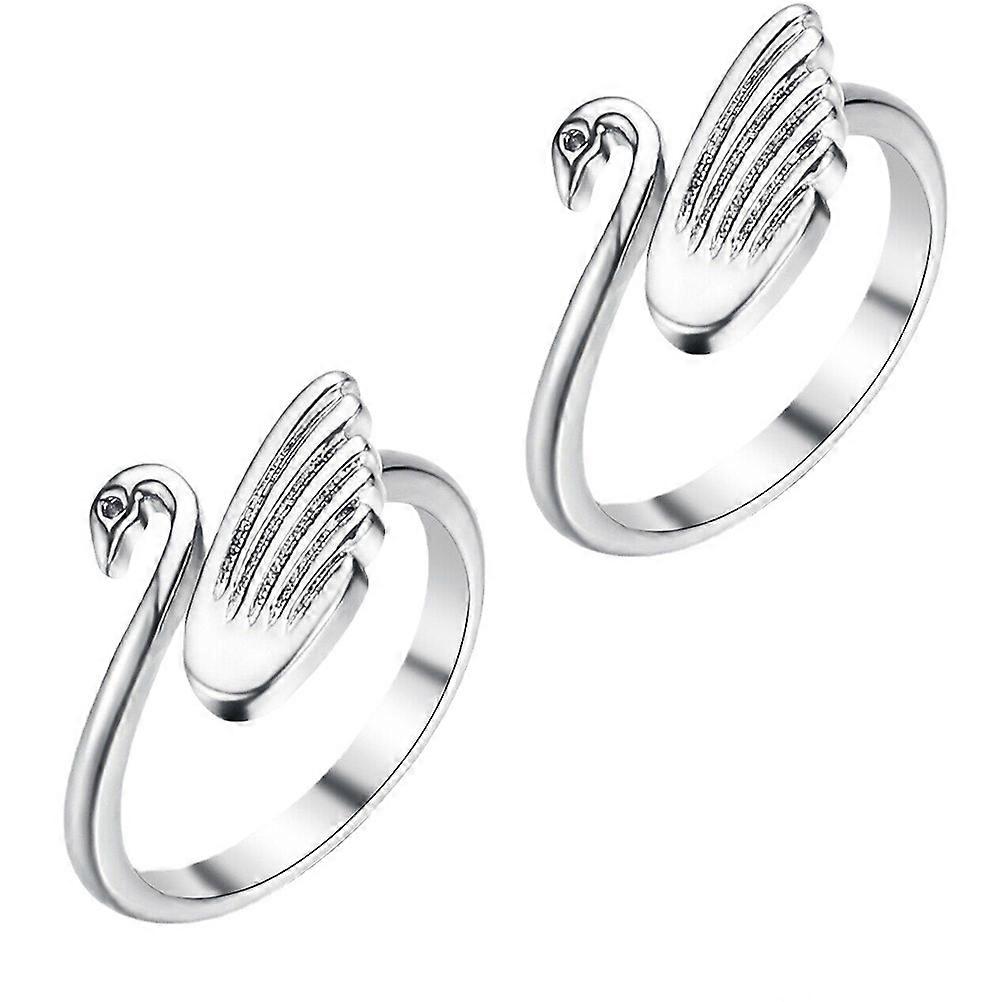 Adjustable Swan Crochet Ring for Knitting 2Pcs Durable Silver Material