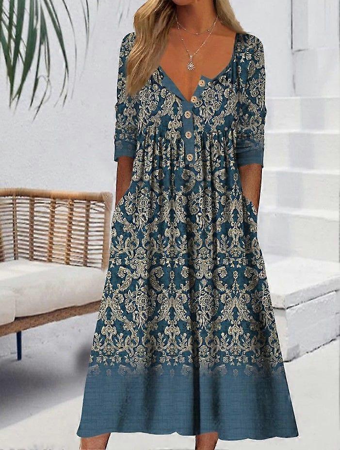 Women's Printed Pocket Button-Down One-Piece Dresses