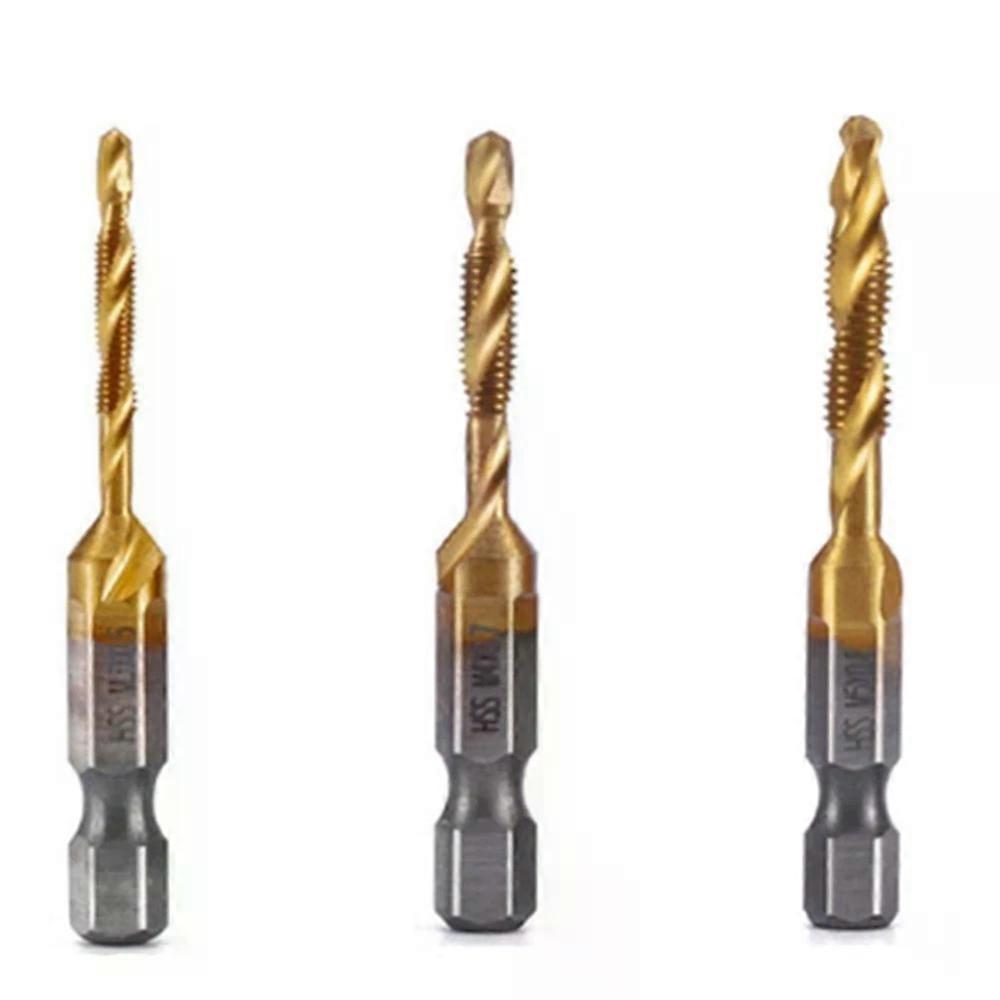 M3++M5 Hex Shank Titanium Plated HSS Screw Thread Metric Tap Drill Bits9113
