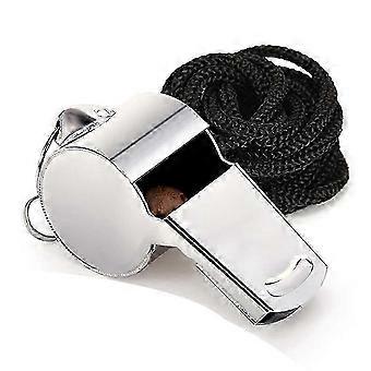 Silver Stainless Steel Extra Loud Sports Outdoor Whistle with Lanyard Referee Outdoor Metal Whistle WF