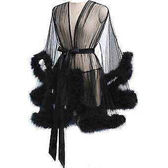 Women's Mesh Kimono Robe, Long Sleeve Sheer Lingerie, Elegant Sleepwear for Evening Lounge and Vacation Cover-Up