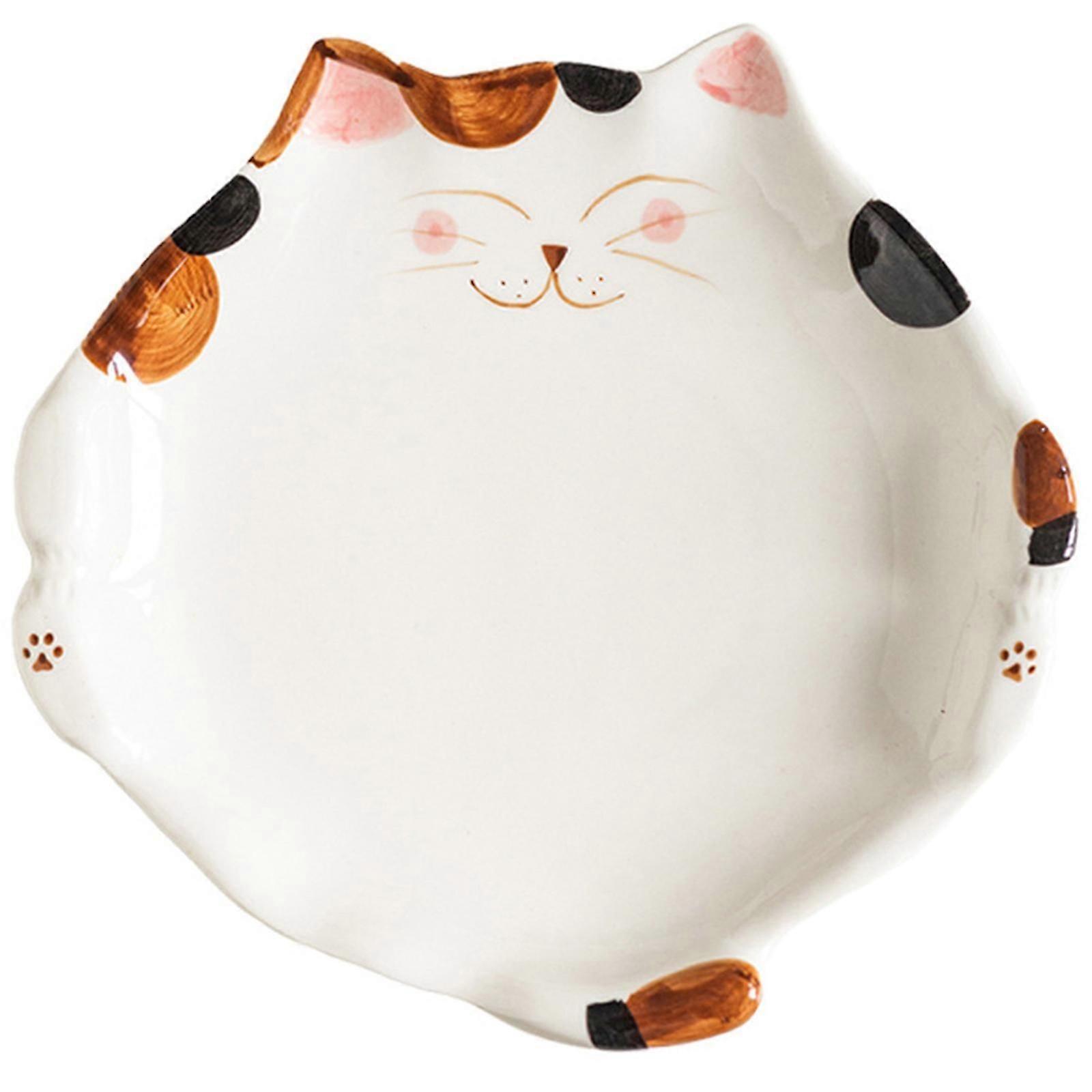 Ceramic Cat Shaped Appetizer Plate for Serving White Dish