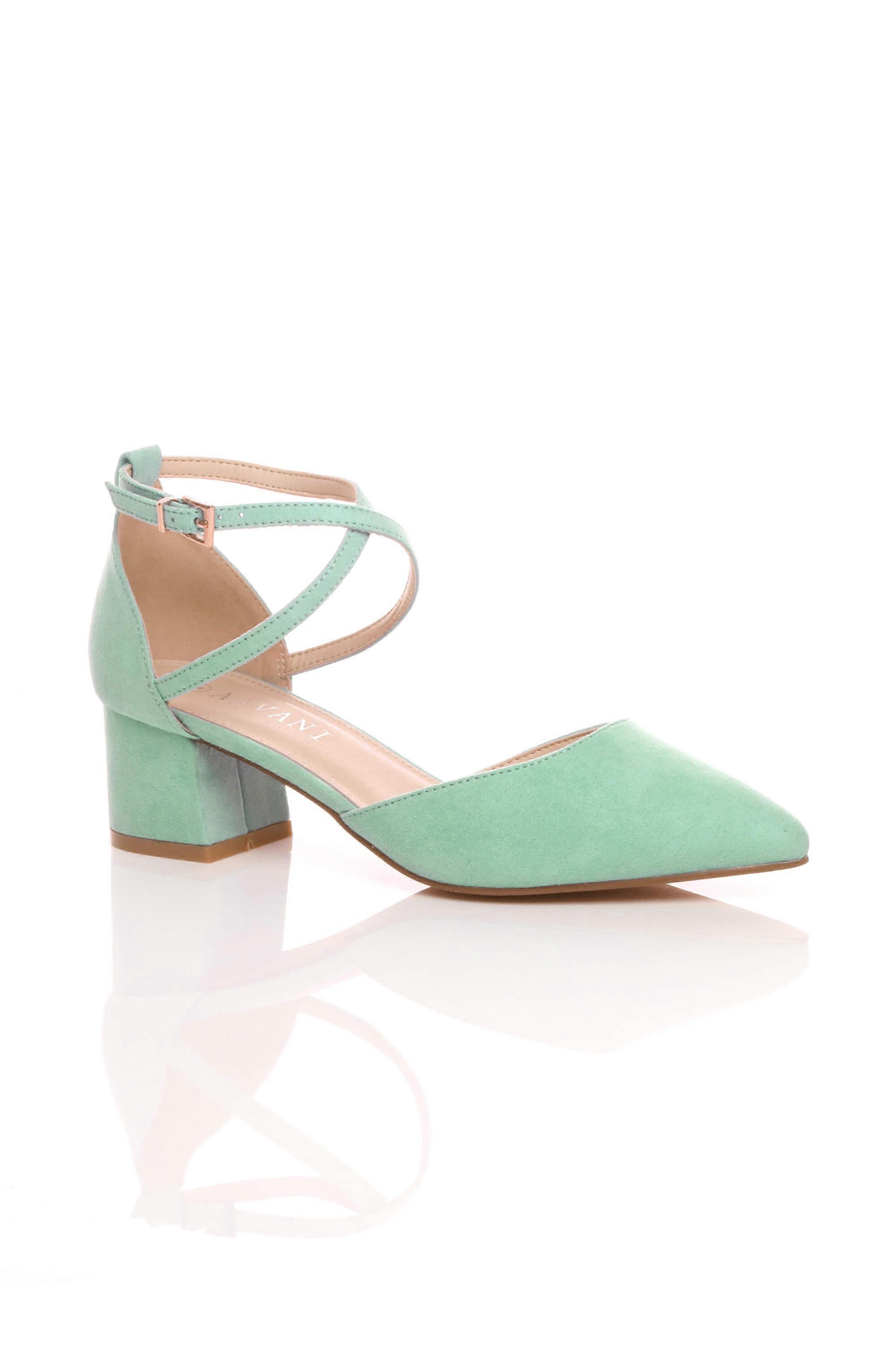 Mid Block Heel Crossed Strap Pointed Toe 2 Part Heels