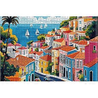 Seaside Town Jigsaw Puzzles for Adults 1000 Pieces,27.5”X19.6” Impossible Puzzle Challenging Vibrant Art Puzzles,Beautiful Home Wall Decor Unique Gift