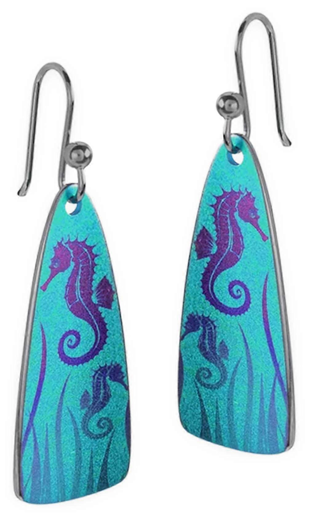Ti2 Titanium Seahorse Drop Earrings - Green