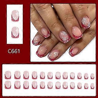 Packung mit 24 künstlichen Nägeln kurze Weihnachten Druck auf Nägel zum Aufkleben von Weihnachten falsche Nägel Full Cover Künstliche Nägel mit Nagelkleber Flye2631