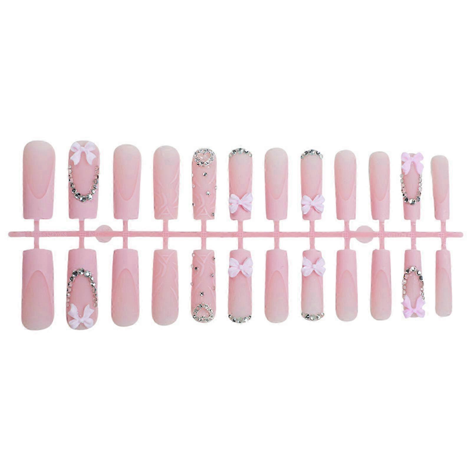 Matte Pink Rhinestone Press On Kit