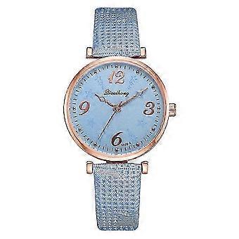 @26-27Fashion Women PU Strap Wrist Watch Adjustable Analog Display Casual Quartz Watch(Sky Blue)