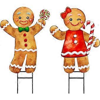 Bunny Chorus Christmas Decorations Outdoor, 2pcs Large Gingerbread Man Boy Girl Metal Yard Stakes Xmas Decor Ornaments, 29" Rustic Winter Signs for L