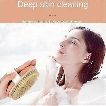 Round Head Hog Bristle Bath Brush Portable Shower Brush Bathroom Scrubbing Cleanse Exfoliate Massaging-SSZFV