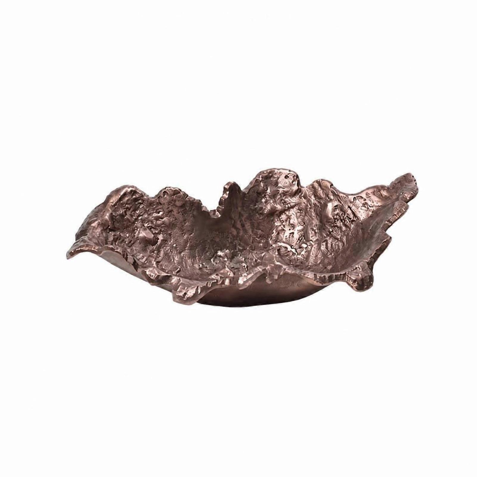 Leaf-Shaped Tray Copper-Colored Leaf Tray Textured for Mantel