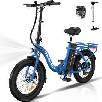 COLORWAY 20" Bicicleta Eléctrica Plegable Azul, Bicicleta de Asistencia Eléctrica con Batería de 36V 12Ah Motor 250W, E-BIKE Plegable