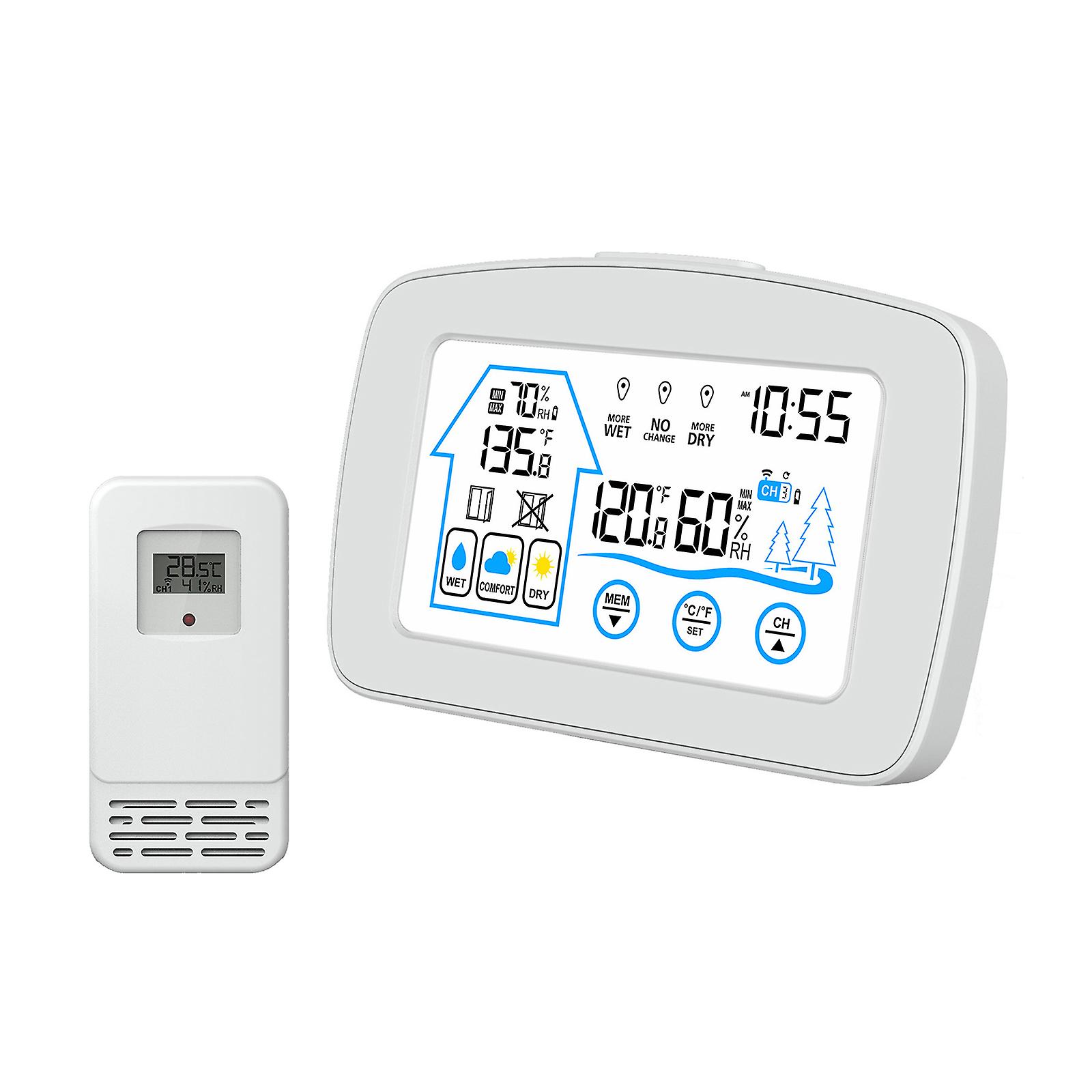 Indoor & Outdoor Hygrometer Thermometer With Time Backlight Lcd Display