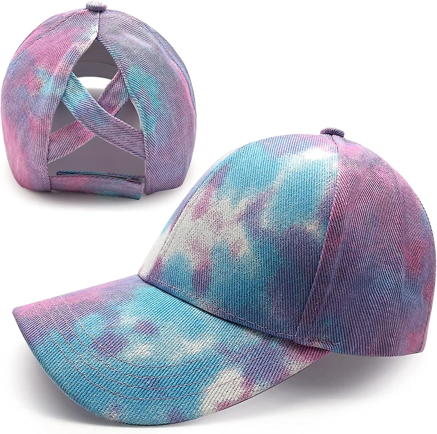 Femmes Tie Dye Ponytail Criss Cross Baseball Caps