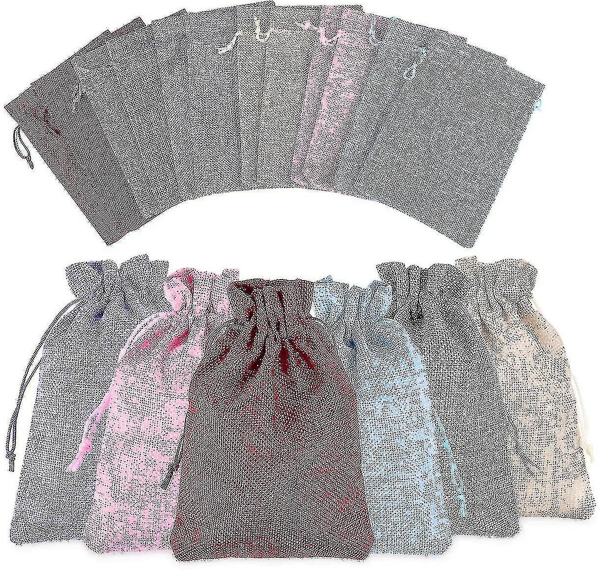 حقائب الجوت 36 قطعة حقائب طبيعية ملونة مع رباط تضييق حقيبة جوت 13 × 18 سم أكياس قماش لملء أكياس الكتان لمجيء التقويم مجوهرات صالح