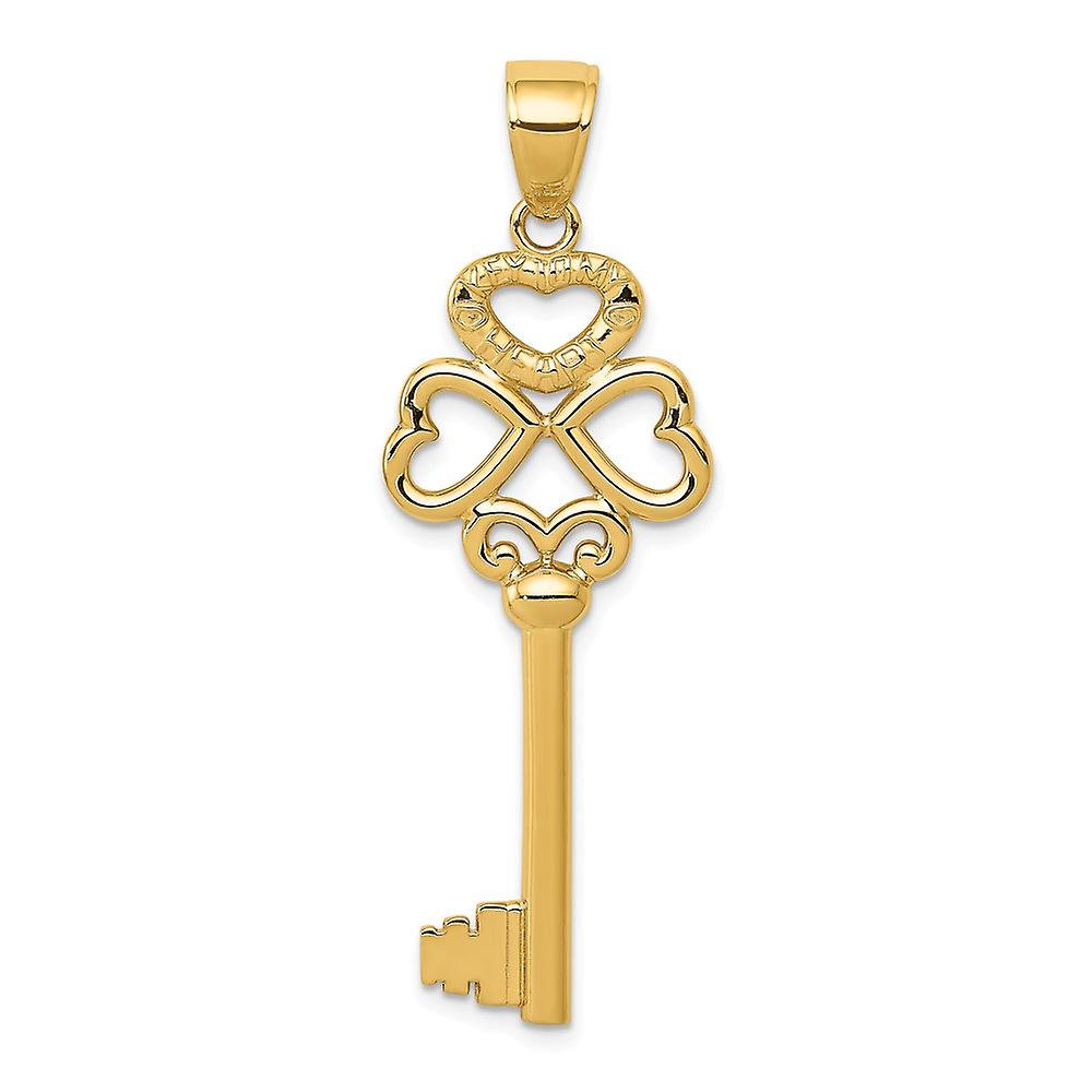 14k Yellow Gold Polished Triple Love Heart Key With-Key To My-Heart Pendant Necklace 47x15mm Wide-Pendant for Women