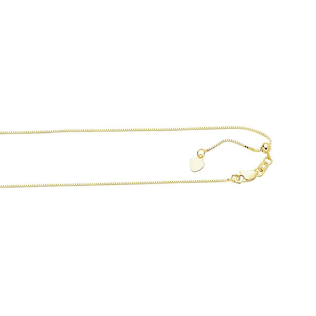 Or jaune 10 carats 0,85 mm brillant classique réglable boîte chaîne avec fermoir mousqueton collier 22 pouces chaîne-collier pour les femmes a