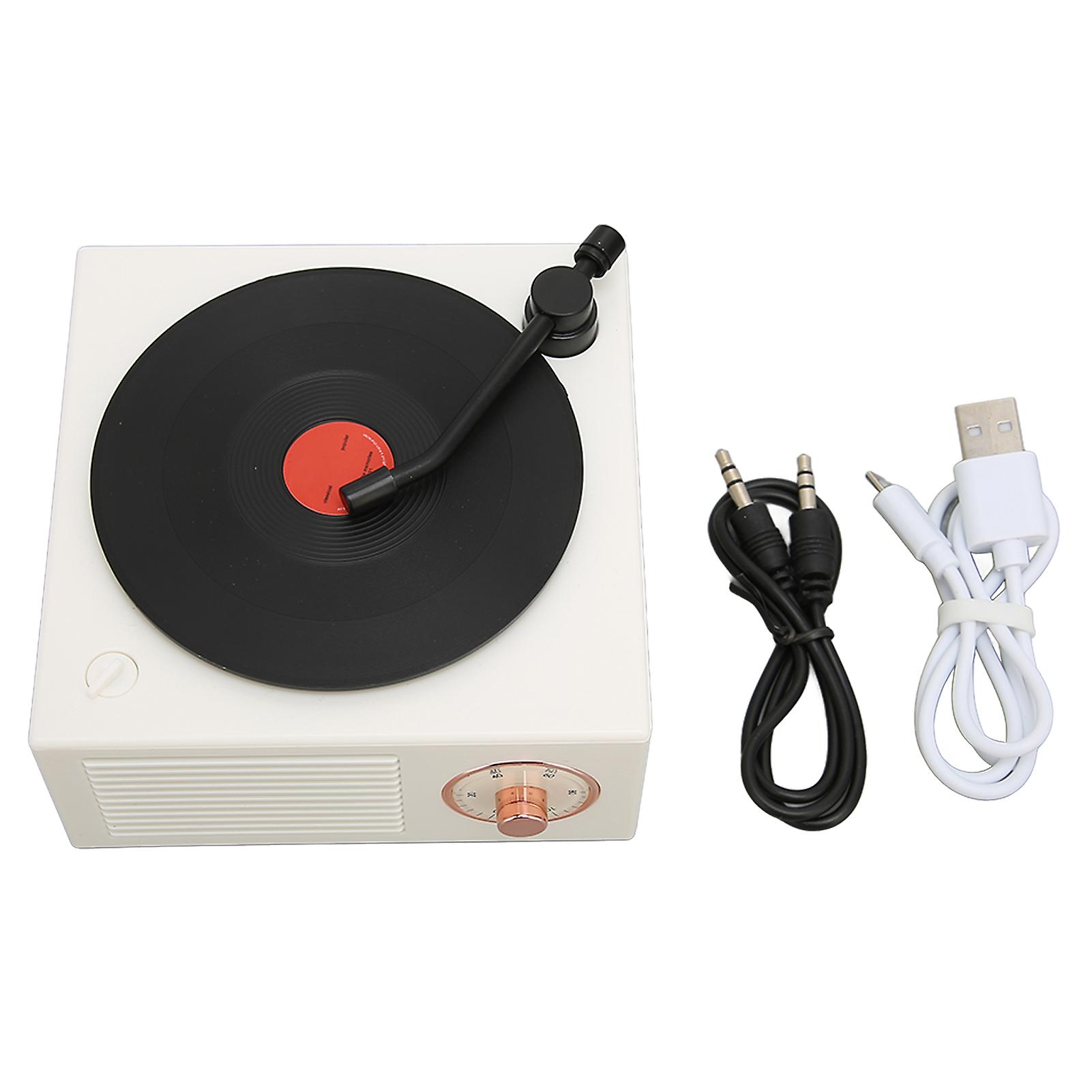 X10 Vinyl Record Player Style Bluetooth Speaker Old Fashioned Classic Style Bluetooth Speaker with 3 Input ModesWhite