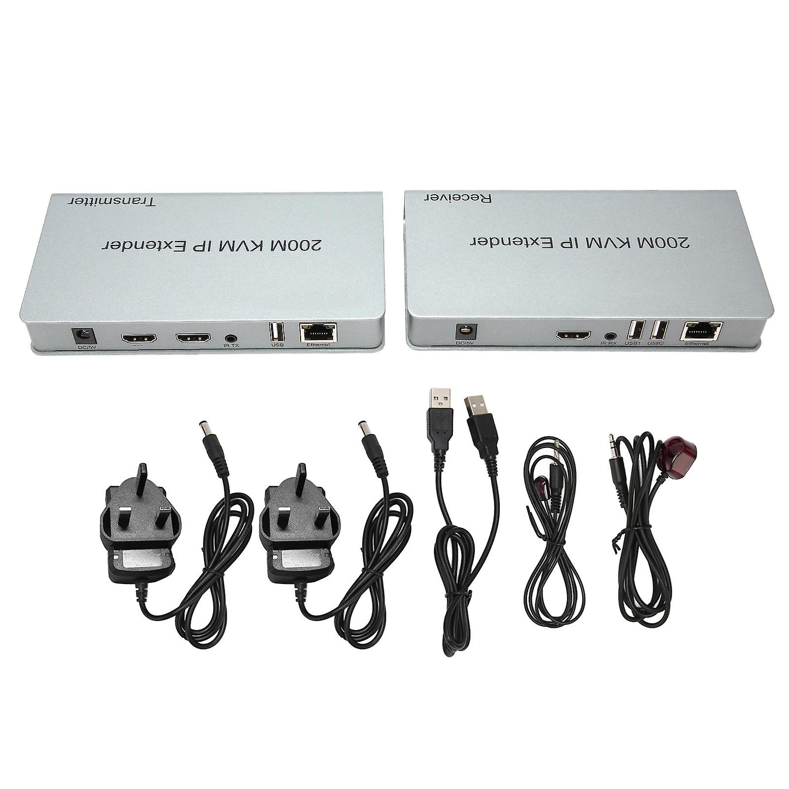 200m KVM IP Extender RJ45 HD Multimedia Interface KVM Over IP Extender with Wide IR TCP IPm By UTP STP for PC 100‑240V UK Plug
