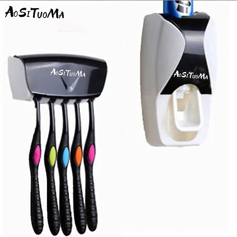 2PCS Automatic Toothpaste Dispenser Wall Mount Dust-proof Toothbrush Holder Wall Mount Bathroom Acce