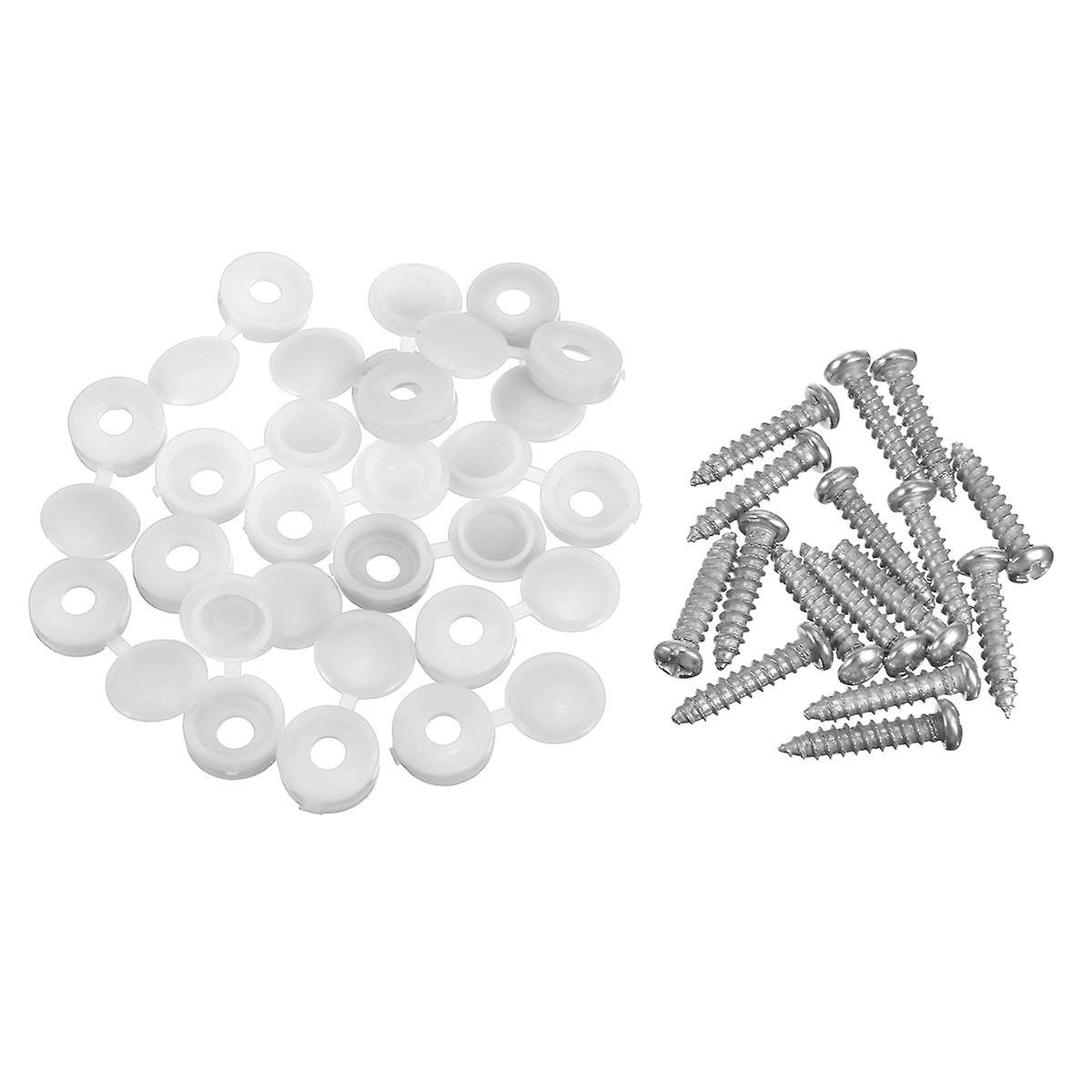 16Pcs Licence Number Plate Phillips Self Tapping Screw With Hinged White Cover Caps
