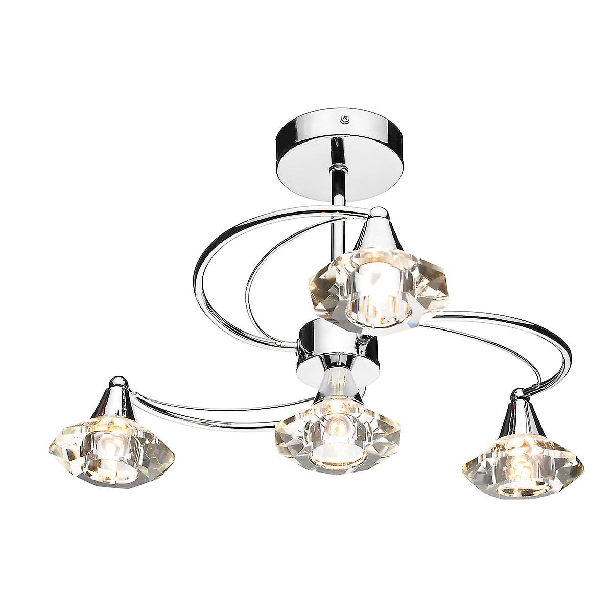 Luther Semi Flush Ceiling Light Light Polished Chrome Crystal, 4x G9